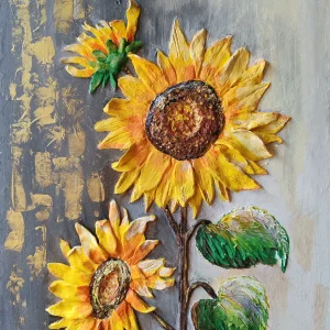 Sun flower - textured still life painting by Alexandra Catană