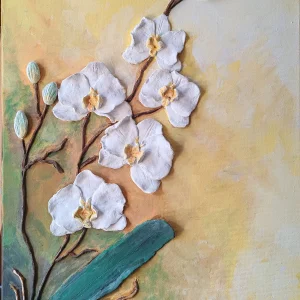 White Orchid - textured still life painting by Alexandra Catană