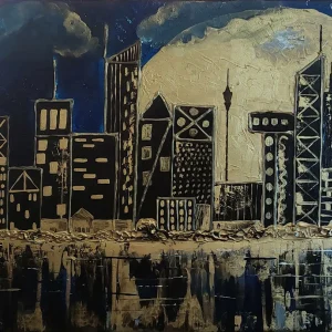 Golden City - textured landscape painting by Alexandra Catană
