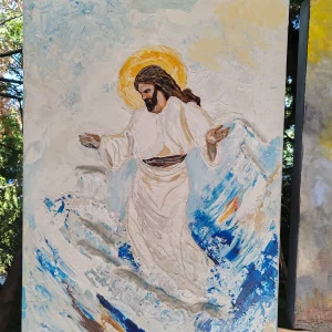 Jesus - textured spiritual painting by Alexandra Catană