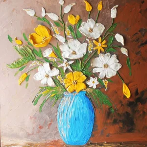 The blue vaze - textured still life painting by Alexandra Catană